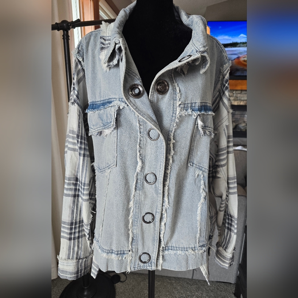 OLI & HALI -Plaid Pieced Denim Jacket Size small - Picture 6 of 10